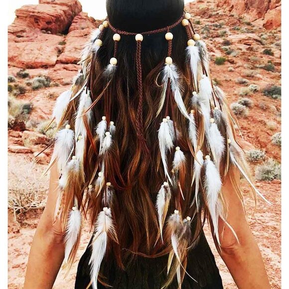 Boho Feather Headbands Hippie Gypsy Indian Hairbands Tassels Head Piece Costume - Picture 1 of 7
